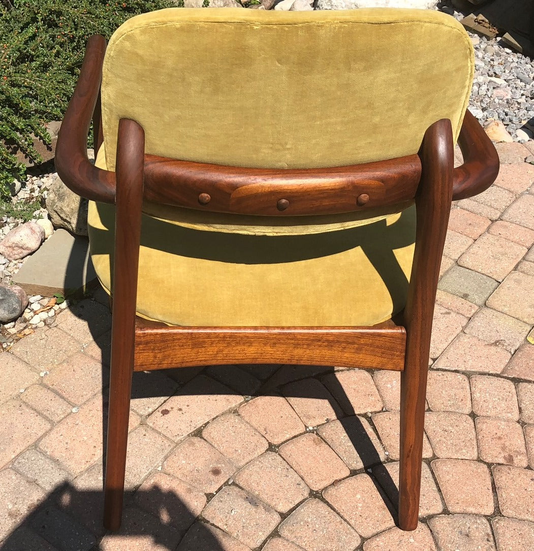 REFINISHED REUPHOLSTERED American MCM Walnut Armchair in Mustard Velvet GORGEOUS - Mid Century Modern Toronto