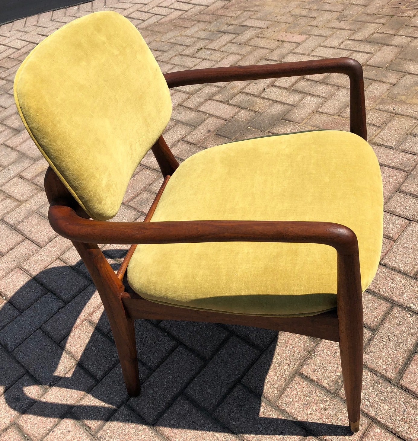 REFINISHED REUPHOLSTERED American MCM Walnut Armchair in Mustard Velvet GORGEOUS - Mid Century Modern Toronto