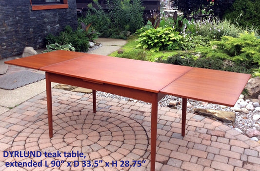 REFINISHED Danish Mid Century Modern Teak Dining Table Extendable with 2 Leaves / Draw Leaf/ Pocket Leaf by DYRLUND - Mid Century Modern Toronto