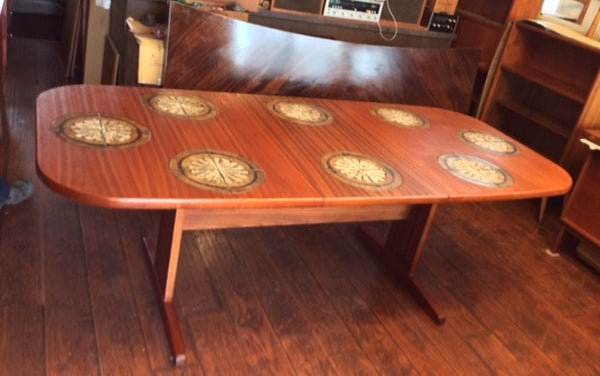 Danish Mid Century Modern Teak Extendable Dining Table with Inlaid Tiles REFINISHED 5 - 8.5 feet - Mid Century Modern Toronto