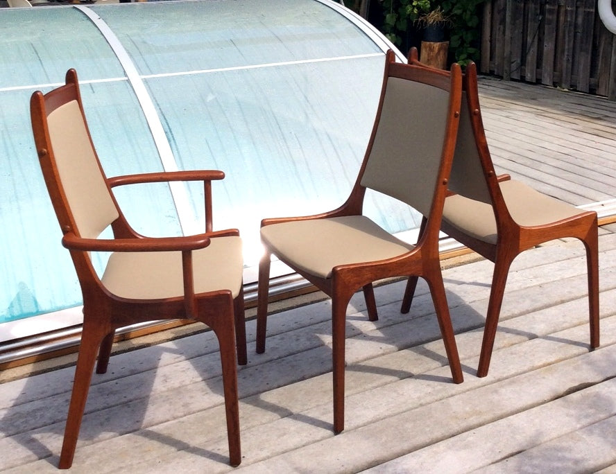 8 Danish Mid Century Modern Solid Teak High Back Dining Chairs REFINISHED REUPHOLSTERED each $249 - Mid Century Modern Toronto