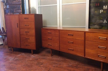 REFINISHED Mid Century Modern Teak Dresser 9 Drawers and Tallboy Wardrobe - Mid Century Modern Toronto