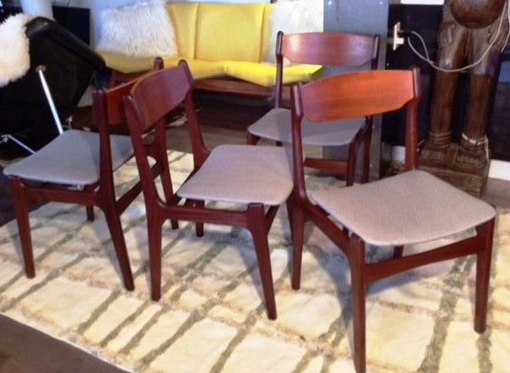 4 Danish Mid-Century Modern Teak Chairs with Floating Seats REFINISHED REUPHOLSTERED $200 each - Mid Century Modern Toronto