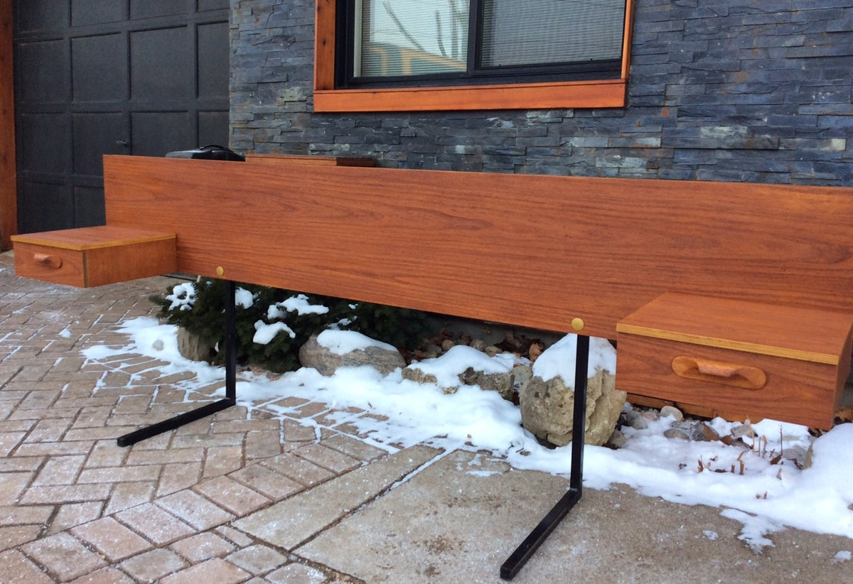 Mid Century Modern Teak Headboard with Floating Drawers Queen REFINISHED - Mid Century Modern Toronto