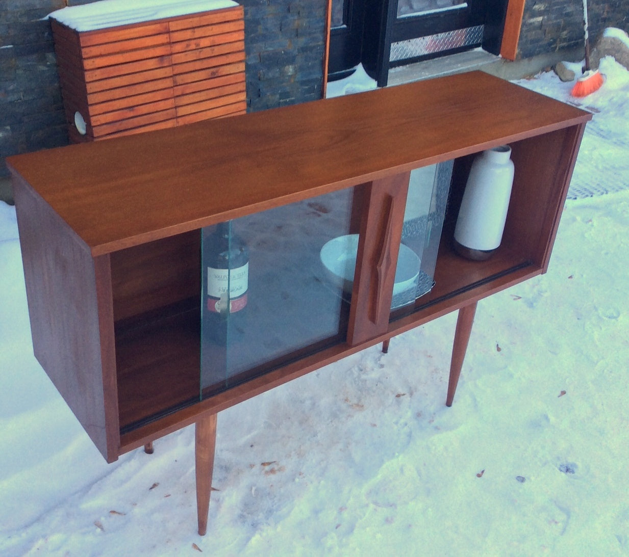 Mid Century Modern Teak Display Buffet China Console Restored 4 ft - Mid Century Modern Toronto