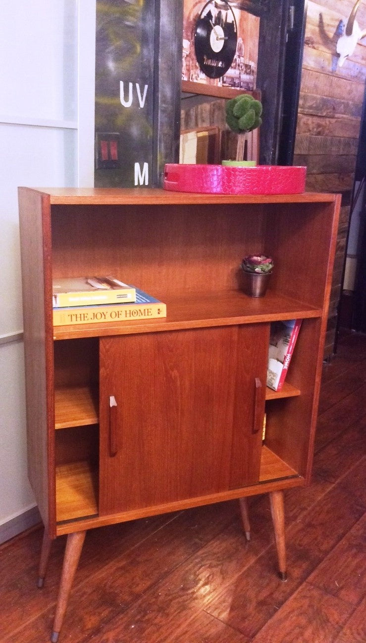 Danish Mid Century Modern Teak Display China w Sliding Doors and Splayed Legs REFINISHED - Mid Century Modern Toronto