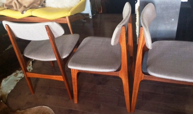 4 Danish MCM Solid Teak Chairs REUPHOLSTERED $195 each - Mid Century Modern Toronto