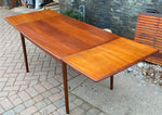 REFINISHED Danish MCM Teak Draw Leaf Table Surfboard shape, PERFECT, 48.5