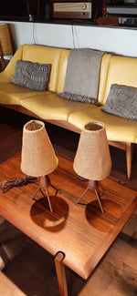 Set of 2 Mid Century Modern Atomic Sputnic Teak Bedside Lamps 7