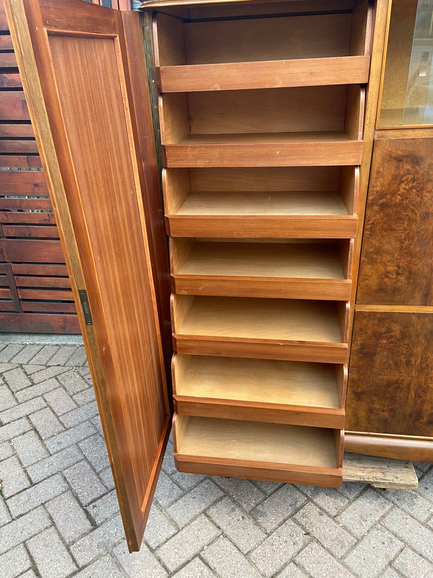 RESTORED Stunning Burr Walnut Armoire Wardrobe Secretary Desk