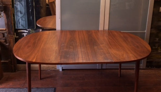 REFINISHED MCM Round to Oval Walnut Table by Kipp Stewart for Drexel 44"-88" - Mid Century Modern Toronto
