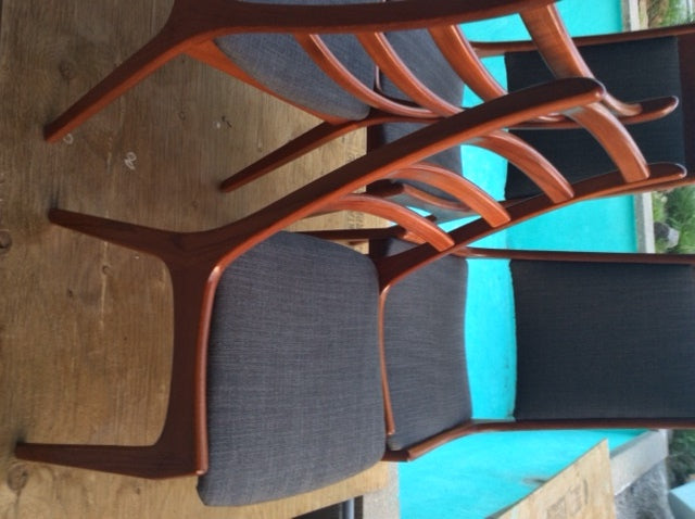 ON HOLD  6 Danish MCM Teak Chairs by Kai Kristiansen REUPHOLSTERED Grey - Mid Century Modern Toronto