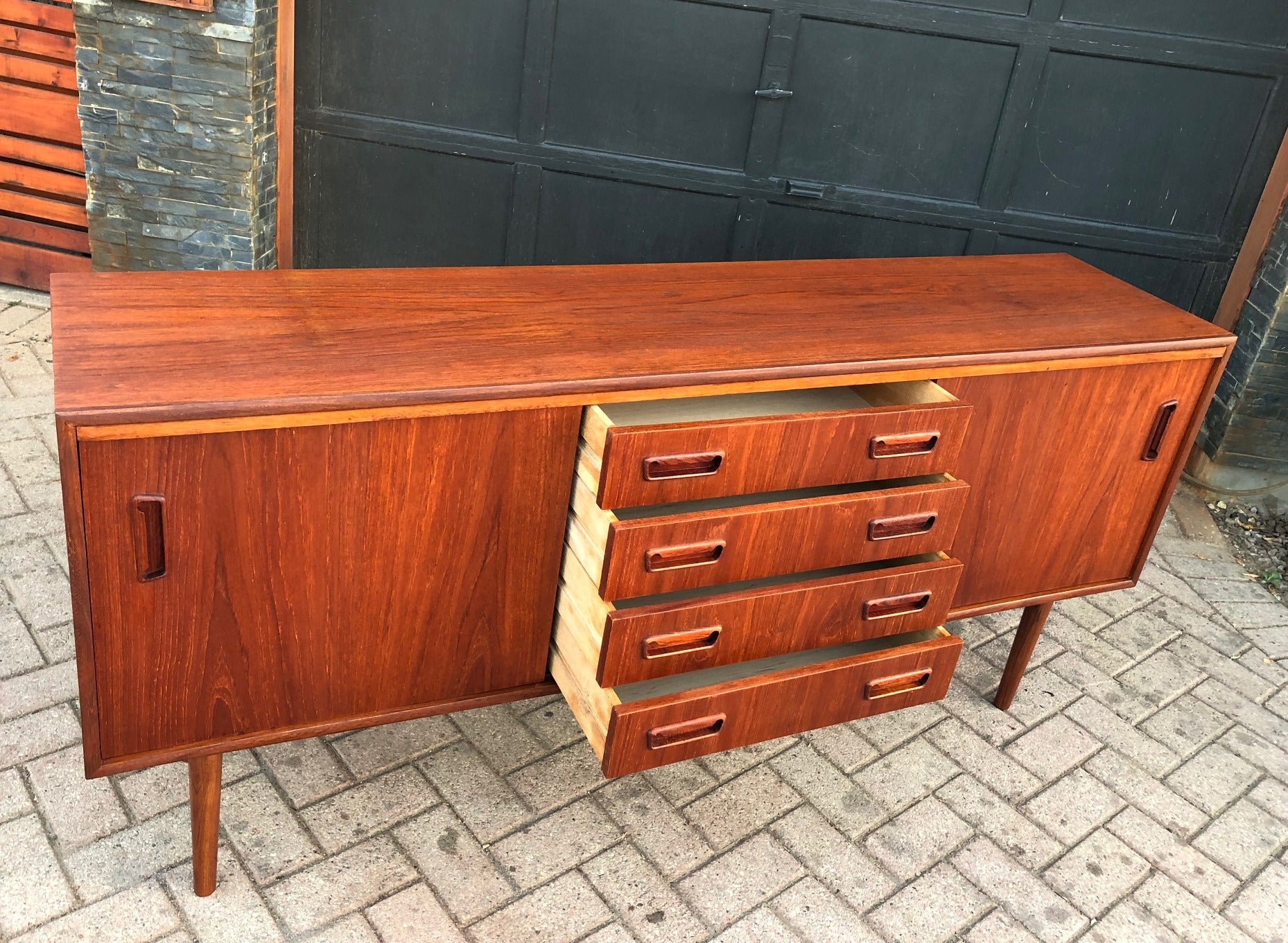 REFINISHED MCM  Teak Buffet Sideboard Media Console 6ft - Mid Century Modern Toronto