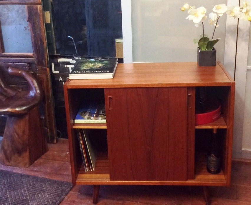 Danish Mid Century Modern Teak Buffet Bar TV Media Records Console- Small-REFINISHED - Mid Century Modern Toronto