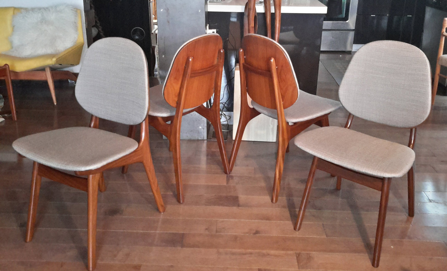 6 RESTORED Danish MCM Teak Shield Back Chairs by Arne Hovmand-Olsen, will be REUPHOLSTERED just for you, each $400 - Mid Century Modern Toronto