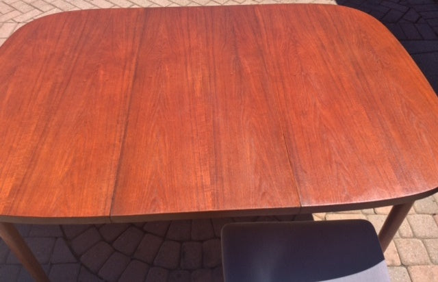 REFINISHED MCM  Teak Table Rounded w 1 Leaf 40"-58" - Mid Century Modern Toronto