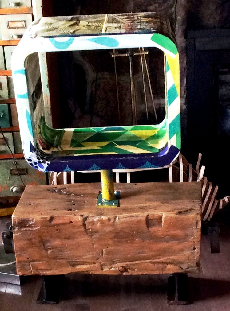 Unique Barn Beam Bench with Rotating Display One of the Kind - Mid Century Modern Toronto