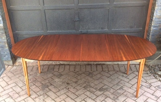 REFINISHED MCM  Walnut Table Oval w 2 Leaves  54"-84" - Mid Century Modern Toronto