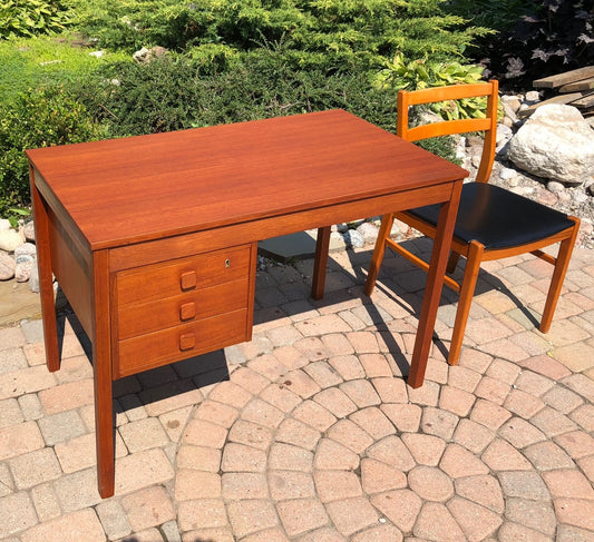 REFINISHED Danish MCM  Teak Desk Freestanding & FREE Chair - Mid Century Modern Toronto