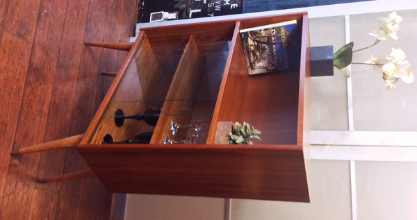 Danish Mid Century Modern Teak Display China Bookcase w Splayed Legs REFINISHED - Mid Century Modern Toronto
