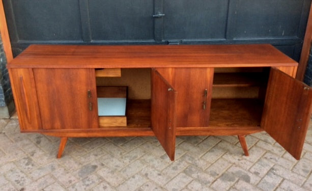 REFINISHED MCM Teak or Mahogany Bar Credenza TV Media Console 6 ft - Mid Century Modern Toronto