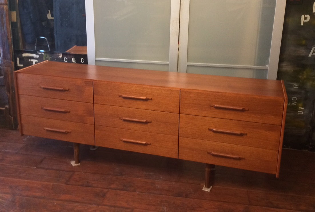 REFINISHED Mid-Century Modern Teak 9 drawers Dresser - Mid Century Modern Toronto