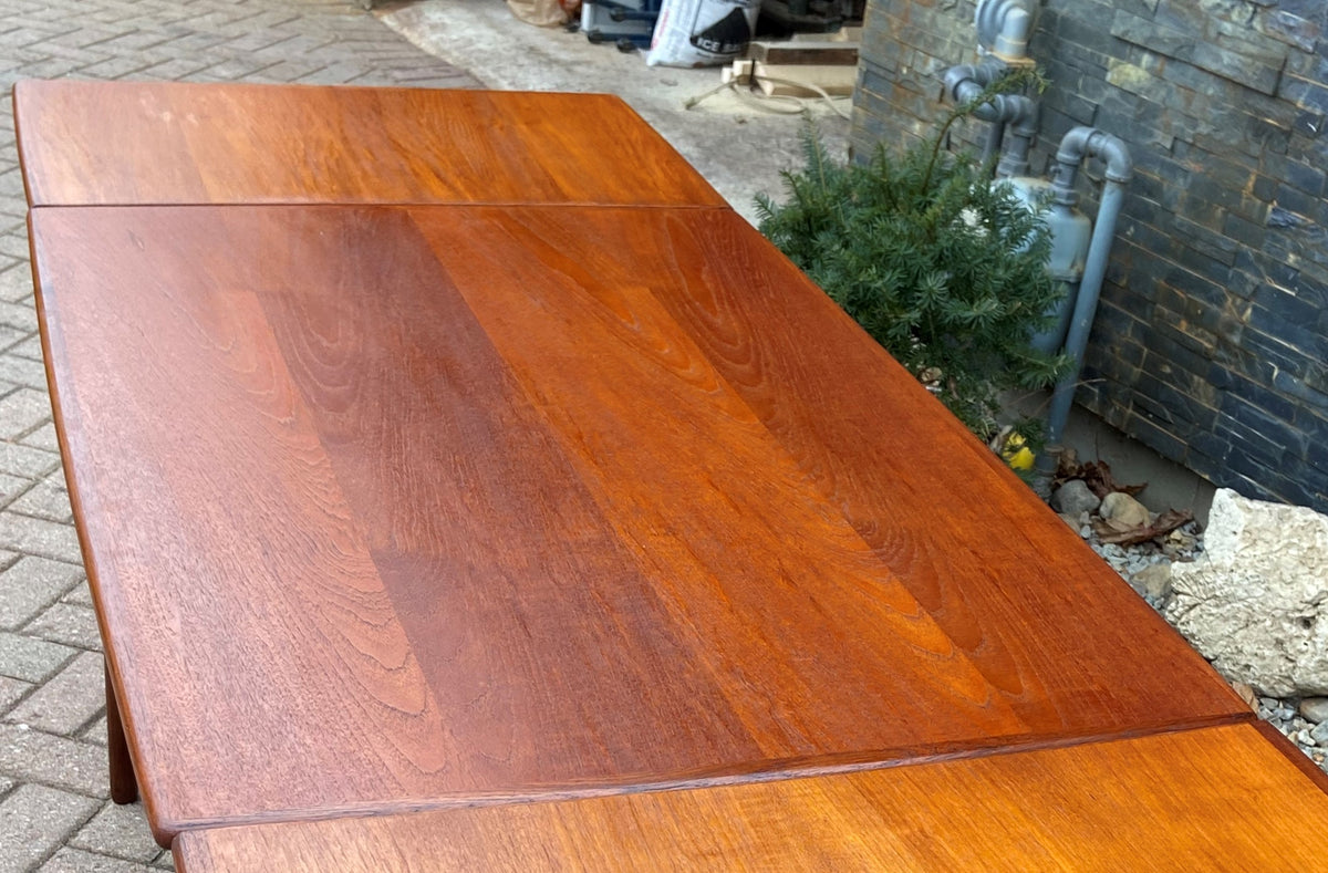 REFINISHED Danish MCM Teak Draw Leaf Table Surfboard shape, PERFECT, 48.5