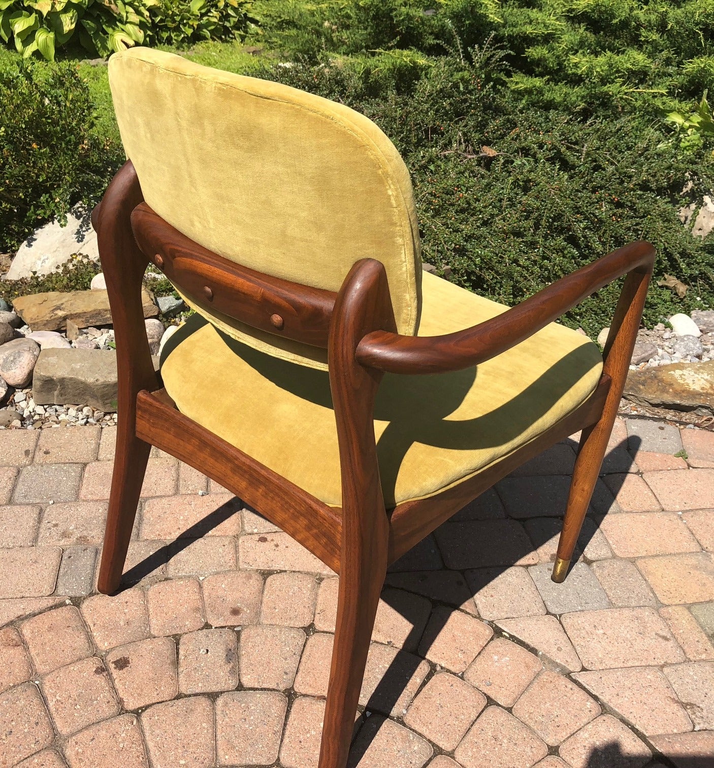 REFINISHED REUPHOLSTERED American MCM Walnut Armchair in Mustard Velvet GORGEOUS - Mid Century Modern Toronto