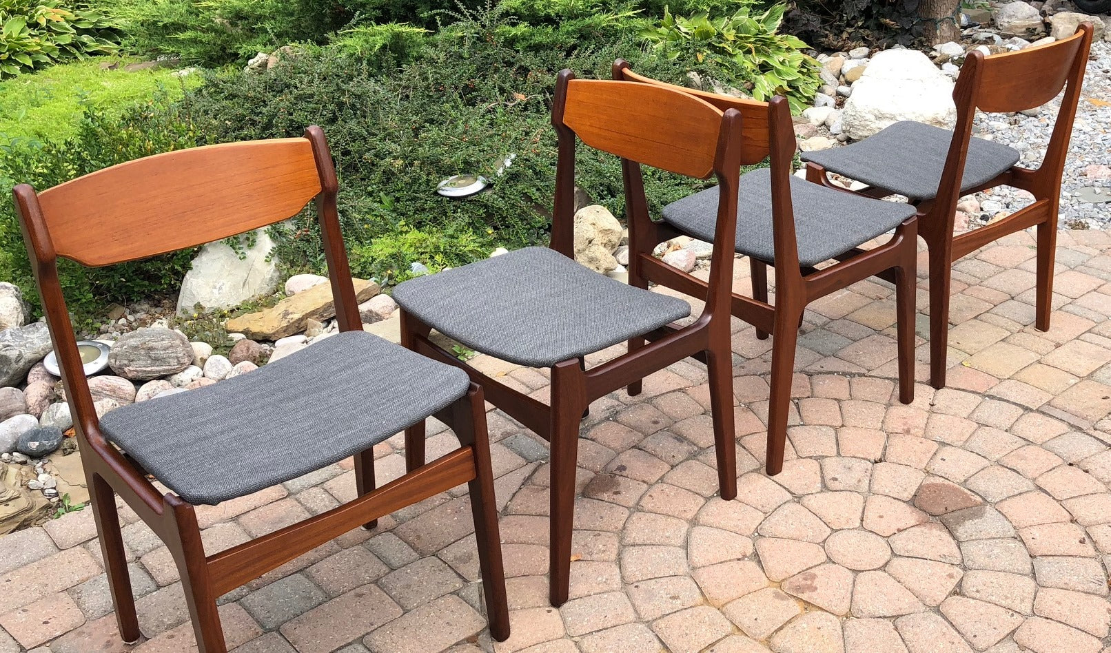 Set of 4 Danish REFINISHED REUPHOLSTERED MCM Teak Chairs, each $199 - Mid Century Modern Toronto