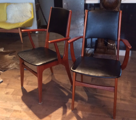 ON HOLD for S.T.   2 Danish MCM Teak Dining Armchairs REFINISHED will be custom REUPHOLSTERED for you, $350 each - Mid Century Modern Toronto