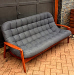 RESTORED Iconic Mid Century Modern Teak Sofa with arms - Scoop by Huber. Like New, Charcoal Wool Fabric - Mid Century Modern Toronto 11