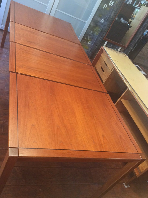 MCM Teak Dining Table Rectangular w 2 Leaves -REFINISHED 4.5-7.5 ft - Mid Century Modern Toronto