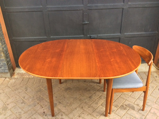 REFINISHED Small Danish MCM  Teak Table Round to Oval w Butterfly Leaf 42"-57" - Mid Century Modern Toronto