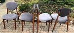 4 REUPHOLSTERED MCM Teak Chairs, grey velvet, each $ 185 only - Mid Century Modern Toronto 1