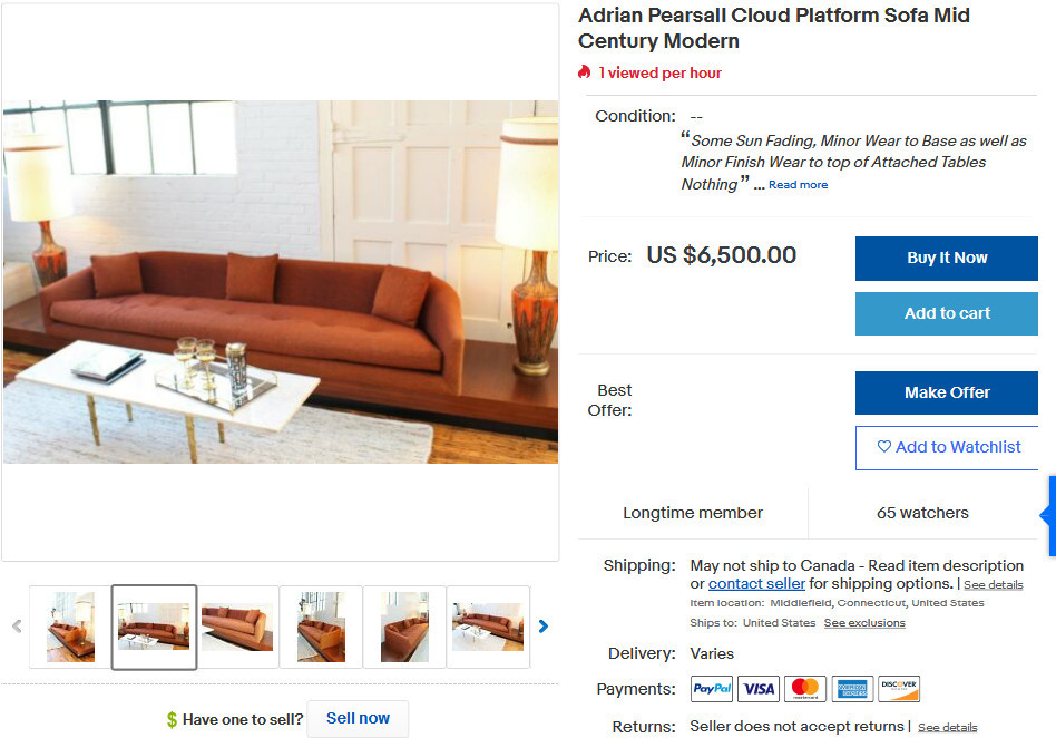 MCM Cloud Platform Sofa in Walnut & Mohair attributed to Adrian Pearsall 121"