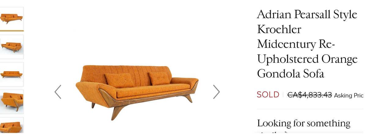 RESTORED Mid Century Modern A. Pearsall Style Gondola Sofa & Lounge Chair