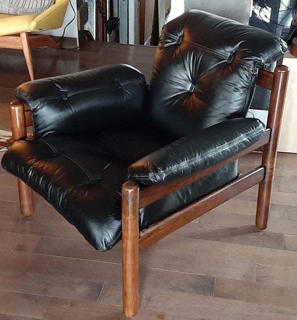 RESTORED Leather & Jacaranda Lounge Chair by Jean Gillon, made in Brazil, PERFECT - Mid Century Modern Toronto