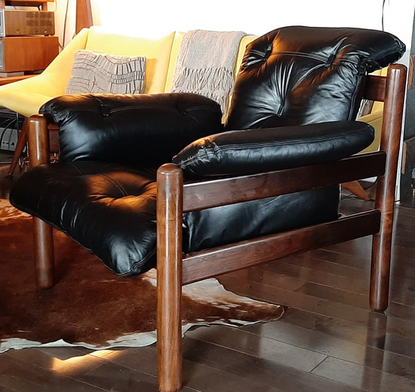 RESTORED Leather & Jacaranda Lounge Chair by Jean Gillon, made in Brazil, PERFECT - Mid Century Modern Toronto