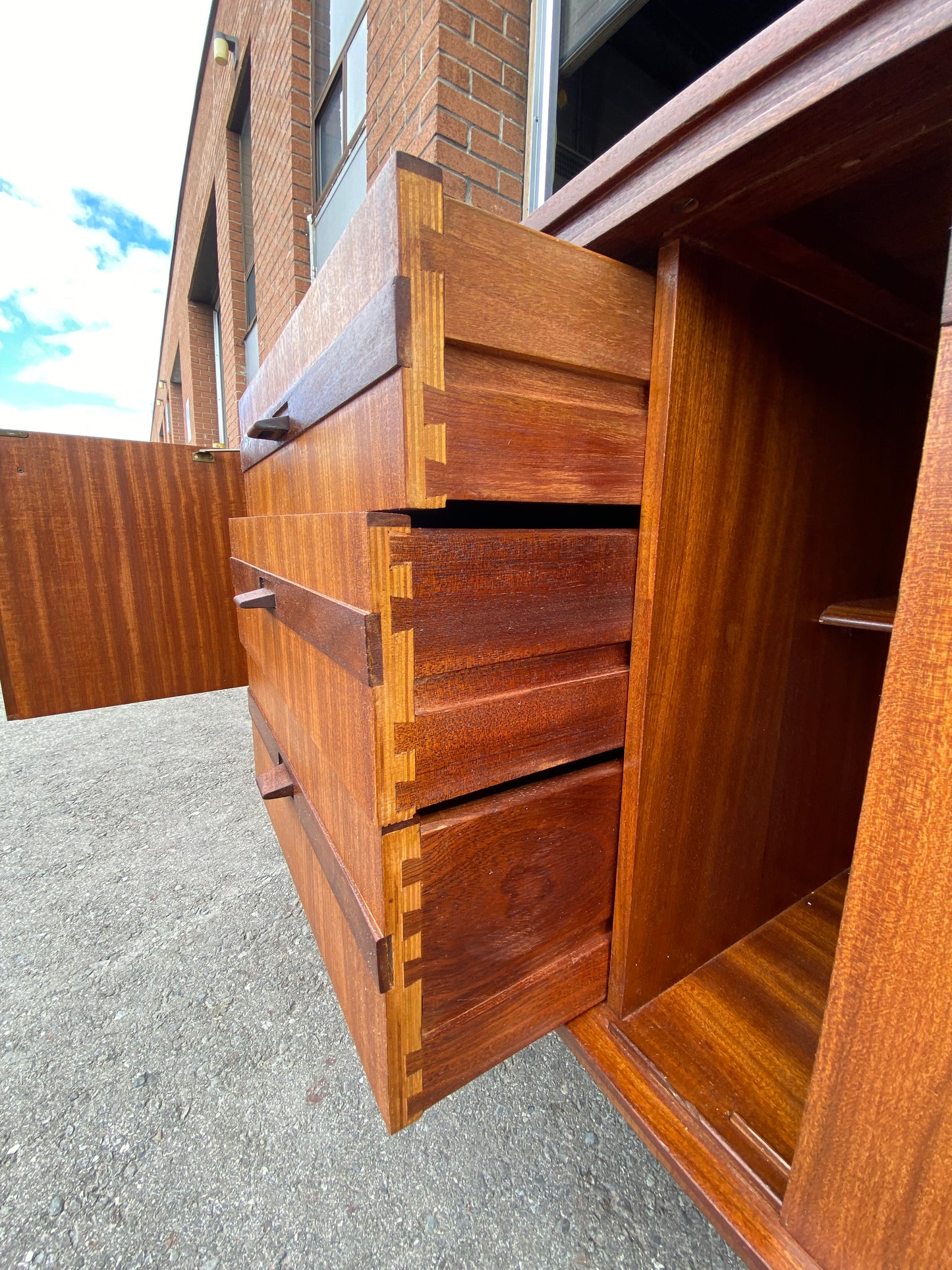 REFINISHED British Mid Century Modern SOLID Tola Sideboard, 66" PERFECT