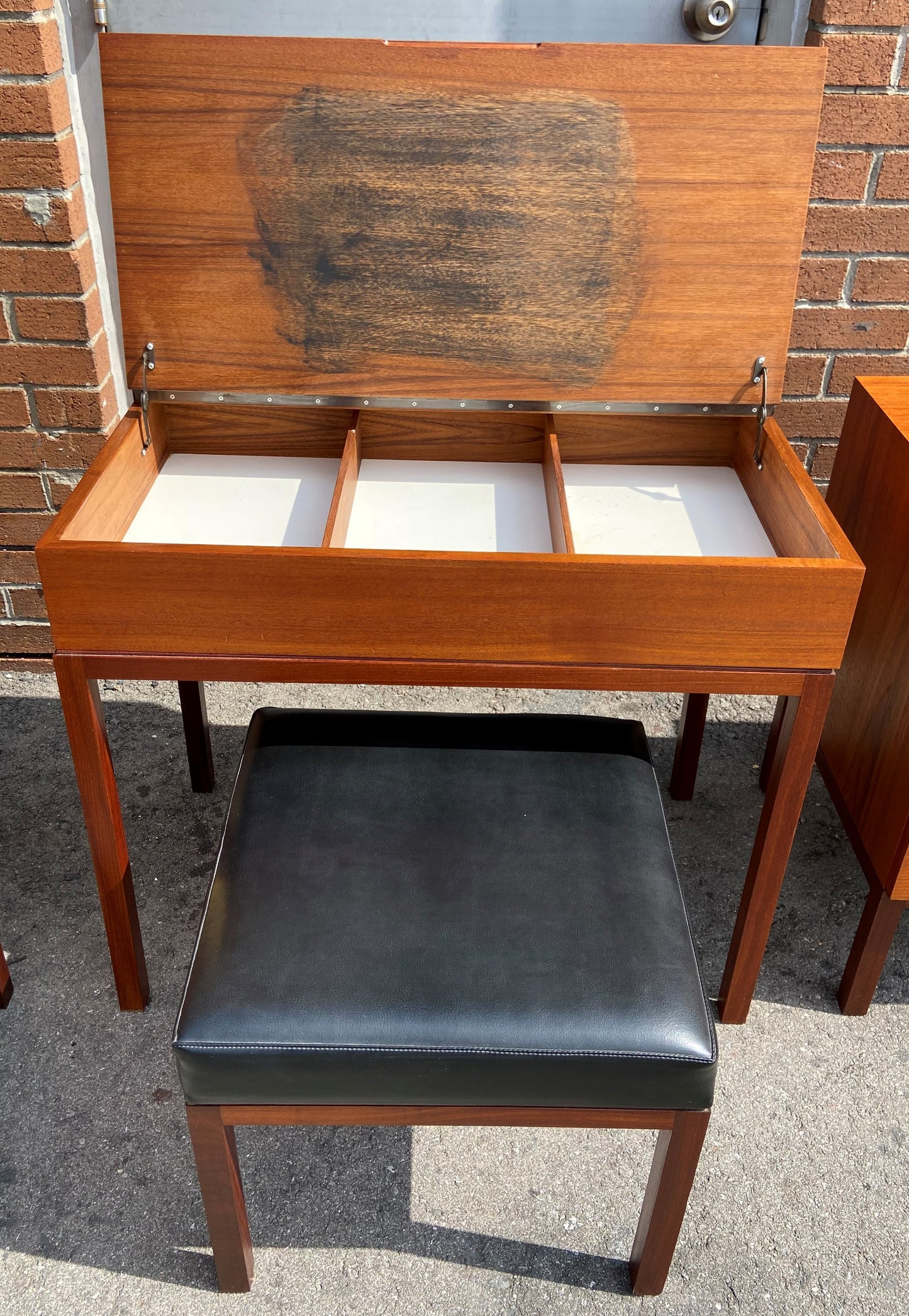 REFINISHED Mid Century Modern Teak Vanity & Ottoman by Reff/ Knoll, PERFECT