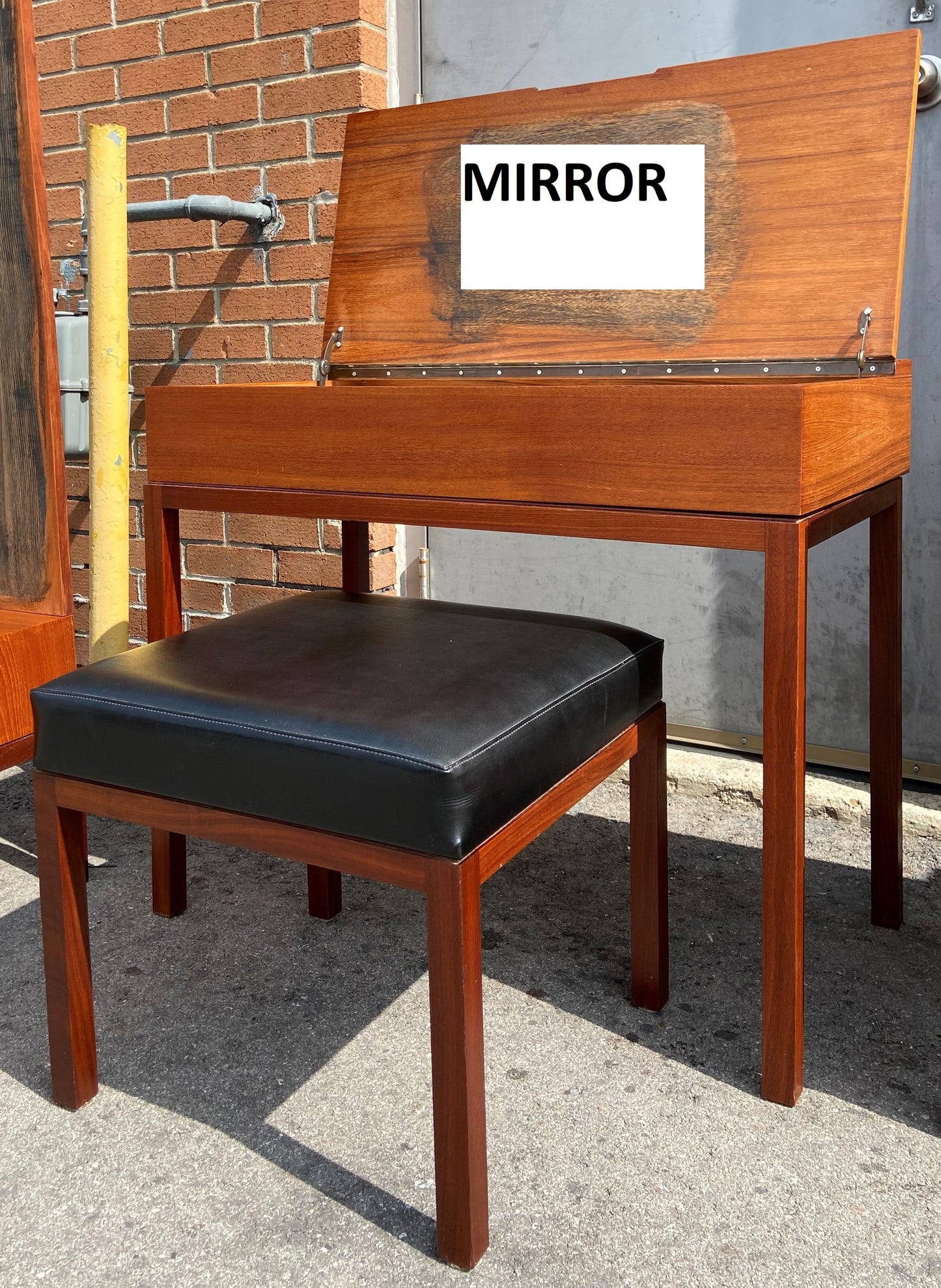 REFINISHED Mid Century Modern Teak Vanity & Ottoman by Reff/ Knoll, PERFECT