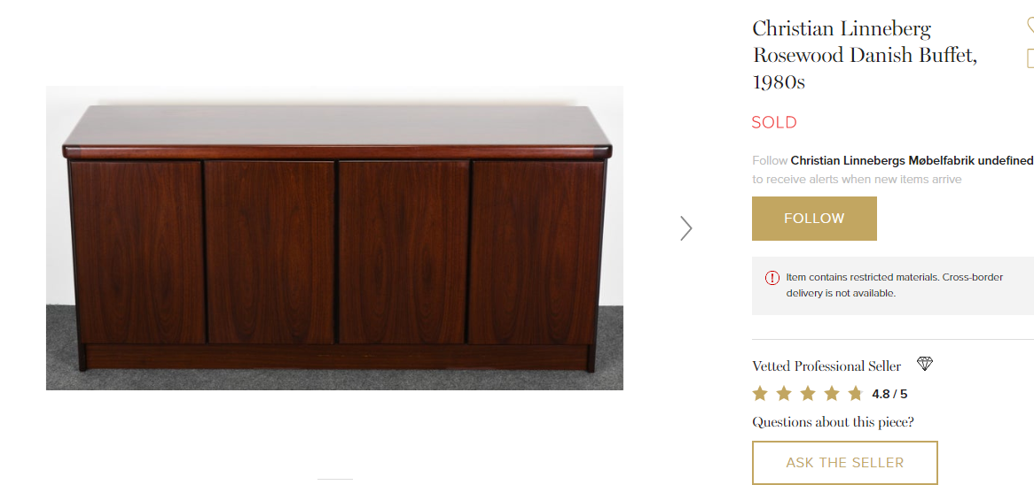 Danish Modern Rosewood Buffet or TV Media Console by Christian Linneberg 50