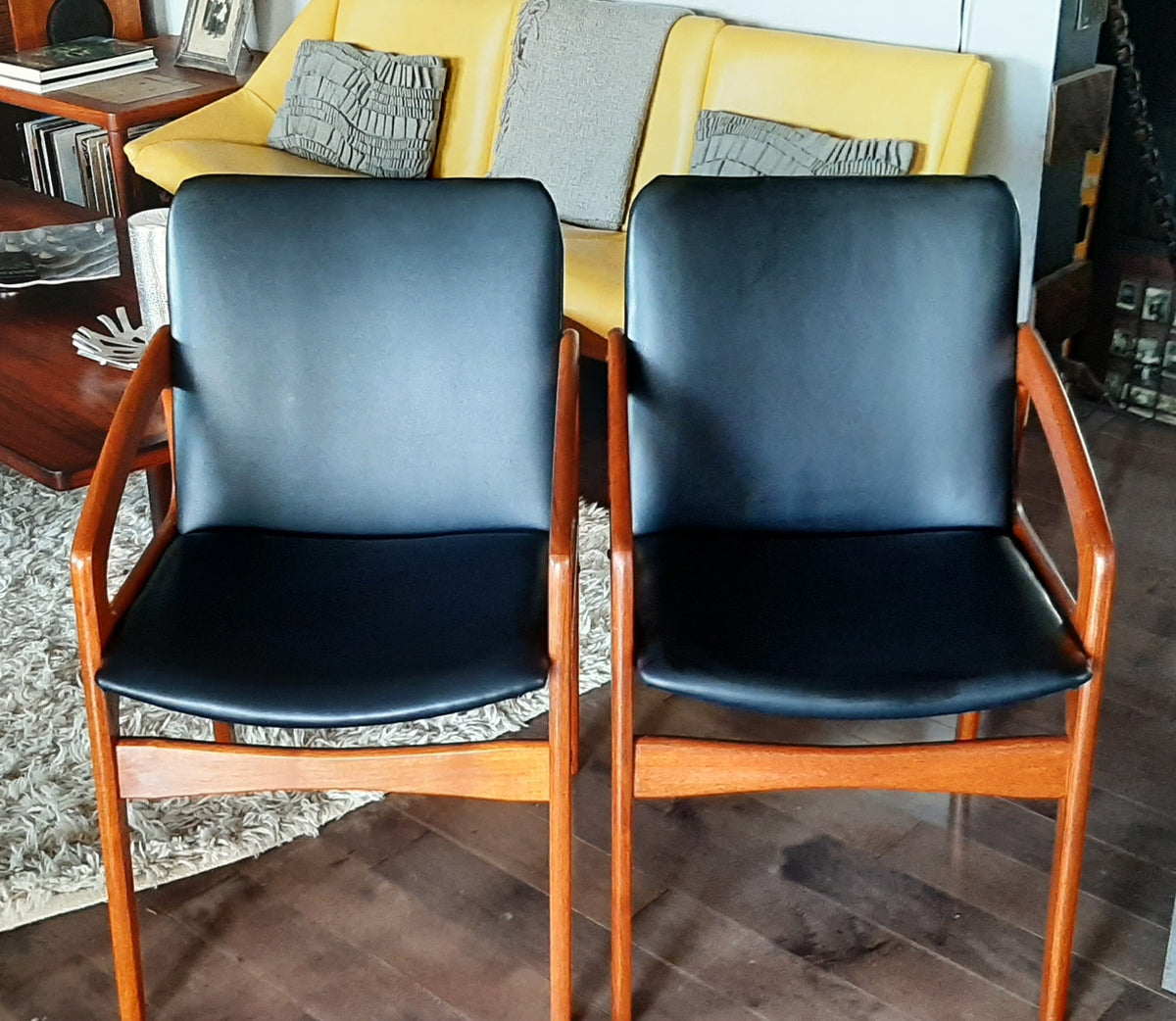 2 REFINISHED REUPHOLSTERED Danish MCM Angled Arm Chairs