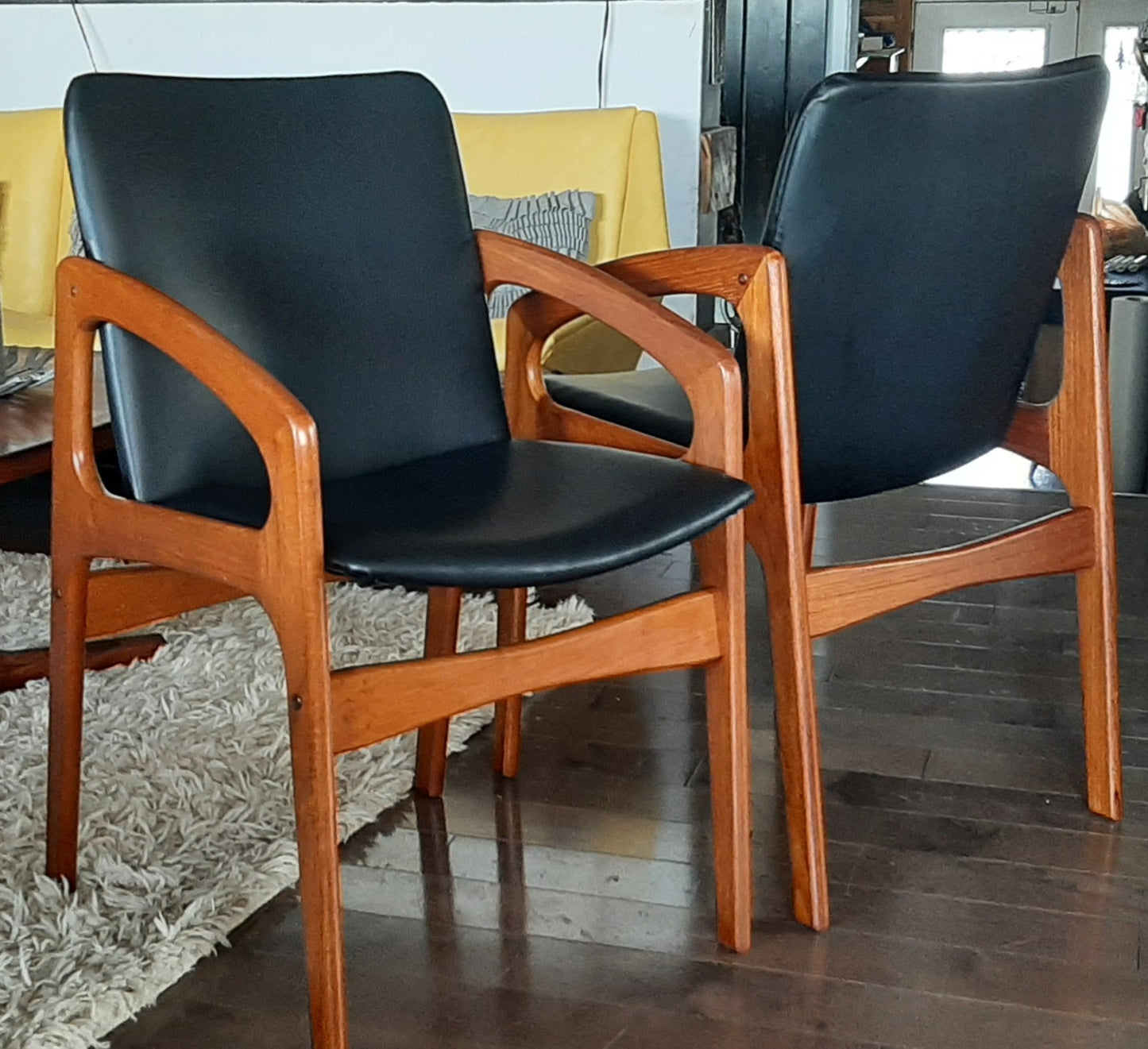 2 REFINISHED REUPHOLSTERED Danish MCM Angled Arm Chairs