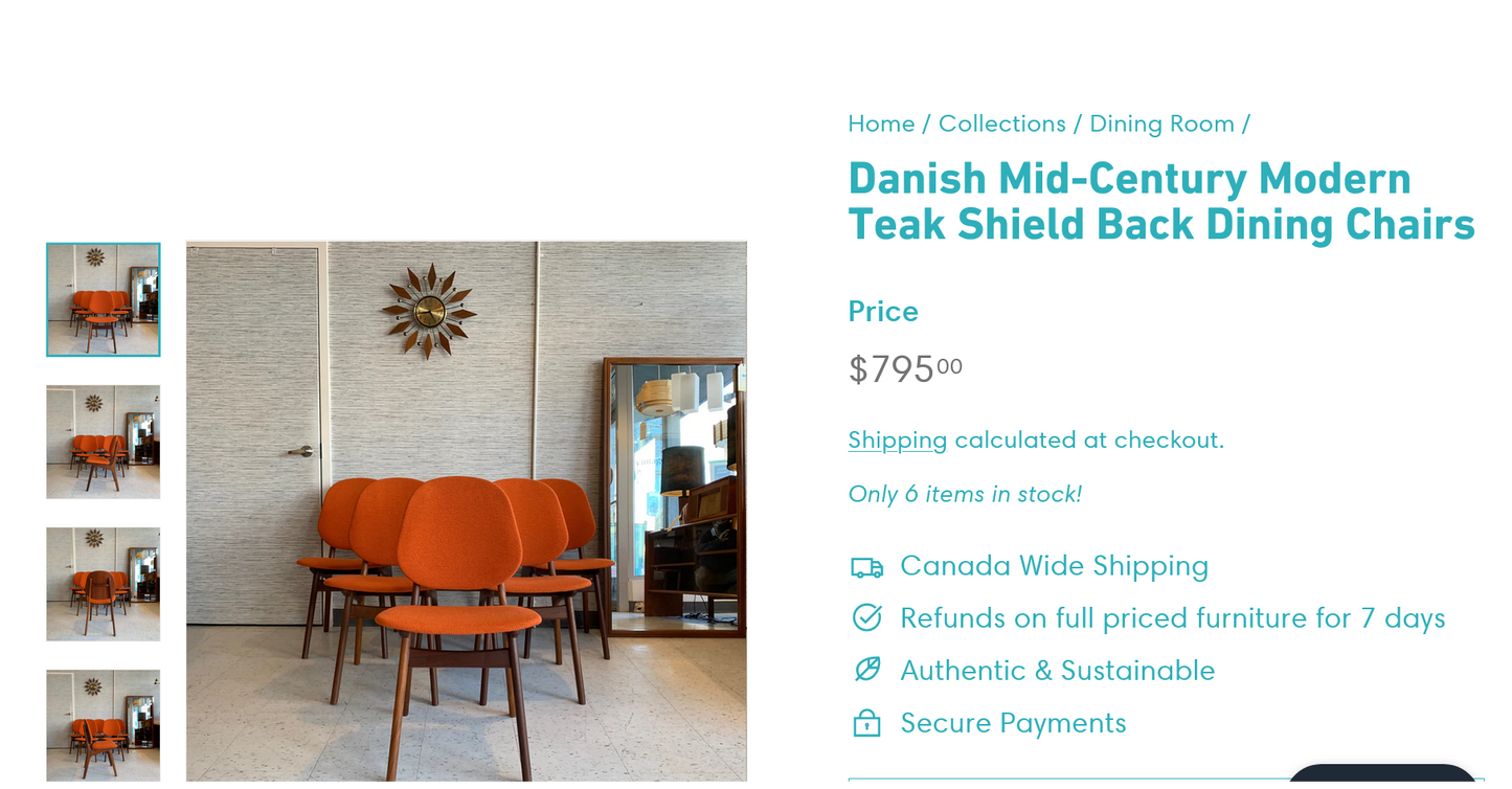 6 RESTORED Danish MCM Teak Shield Back Chairs by A. H. Olsen, will be REUPHOLSTERED