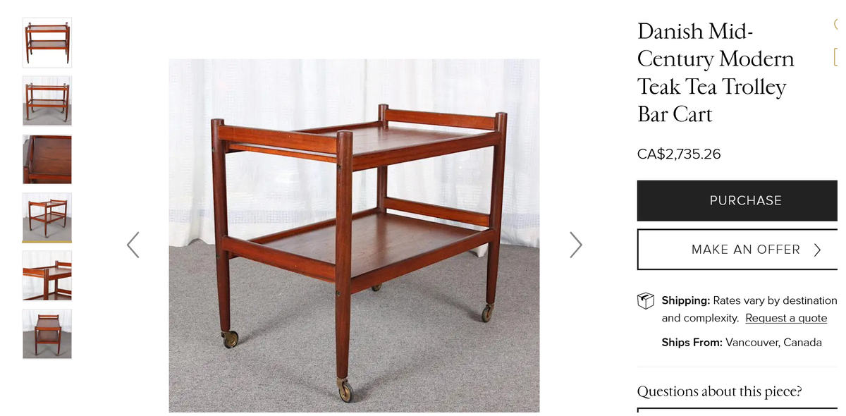 REFINISHED Danish Mid Century Modern Teak Bar Cart, Perfect