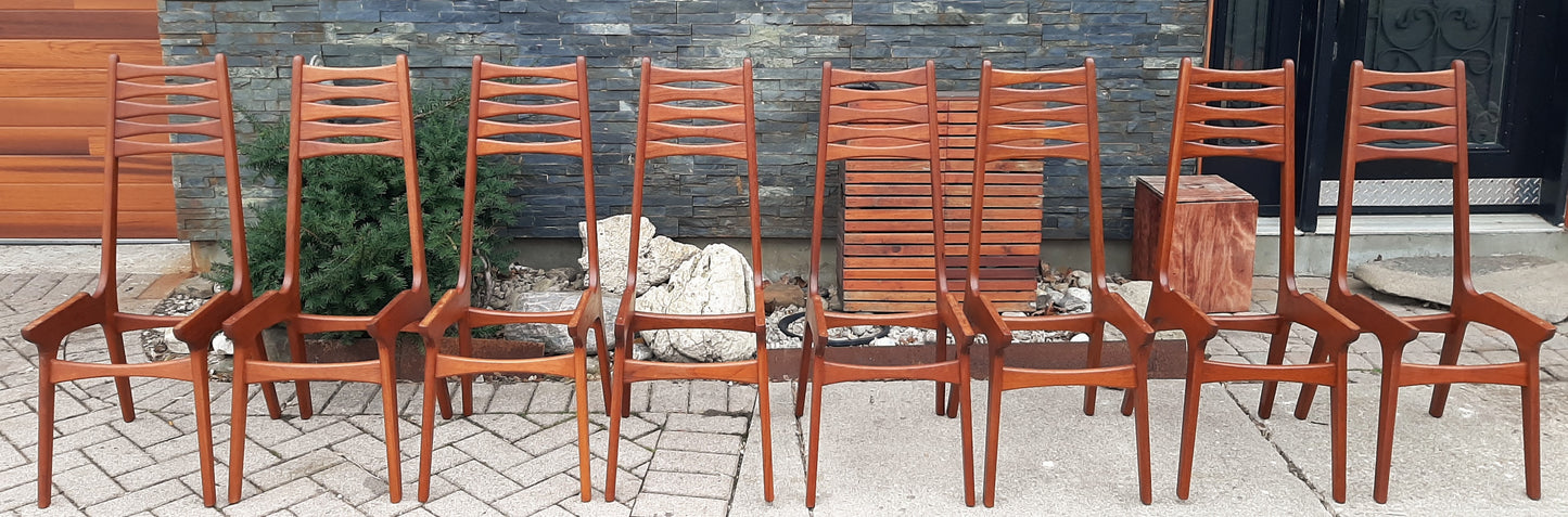 6 REFINISHED Danish MCM Teak Chairs by Niels Moller REUPHOLSTERED in green wool mohair