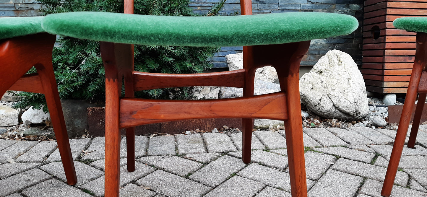 6 REFINISHED Danish MCM Teak Chairs by Niels Moller REUPHOLSTERED in green wool mohair