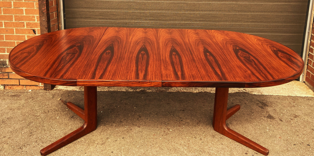 REFINISHED Danish Mid Century Modern Rosewood Table Round to Oval w 2 Leaves 47