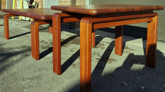 REFINISHED Danish Mid Century Modern SOLID Teak End Table, Floating Patchwork Design